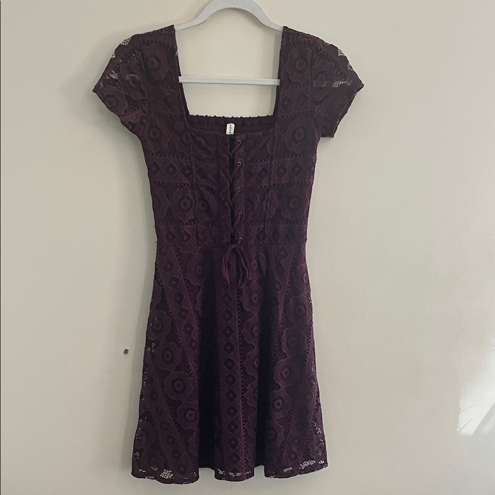Aéropostale Purple Corset Mini Dress Smocked Lace Autumn Renaissance Festival